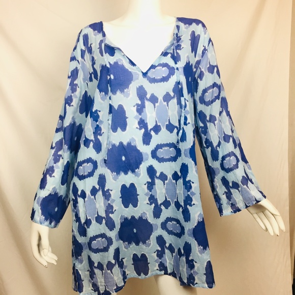 Blue Patterned Swim Coverup - Picture 1 of 6